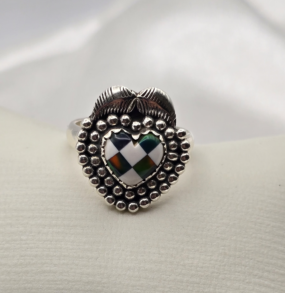 Sterling Silver 925 Checkered Heart Ring 69$